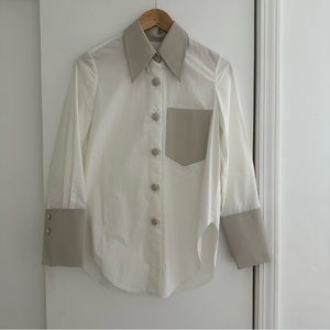 Nanushka white shirt w taupe faux leather